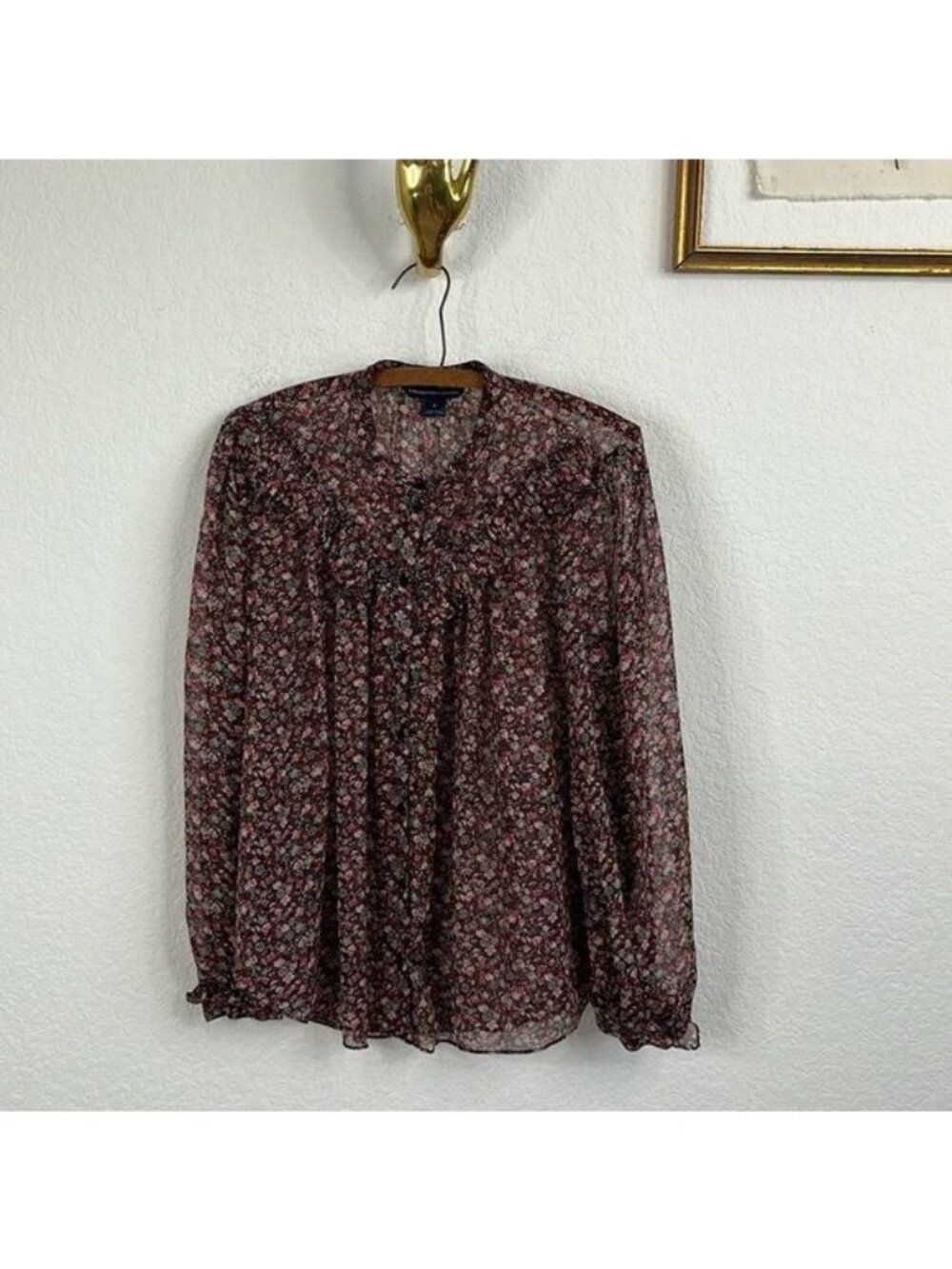 French Connection Sheer Victorian Button Front Floral Blouse